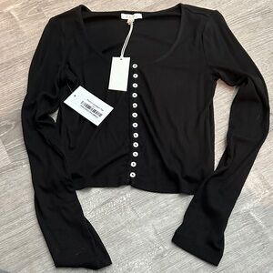 Z Supply Black Ribbed Long-Sleeve Button-Front Crop Top